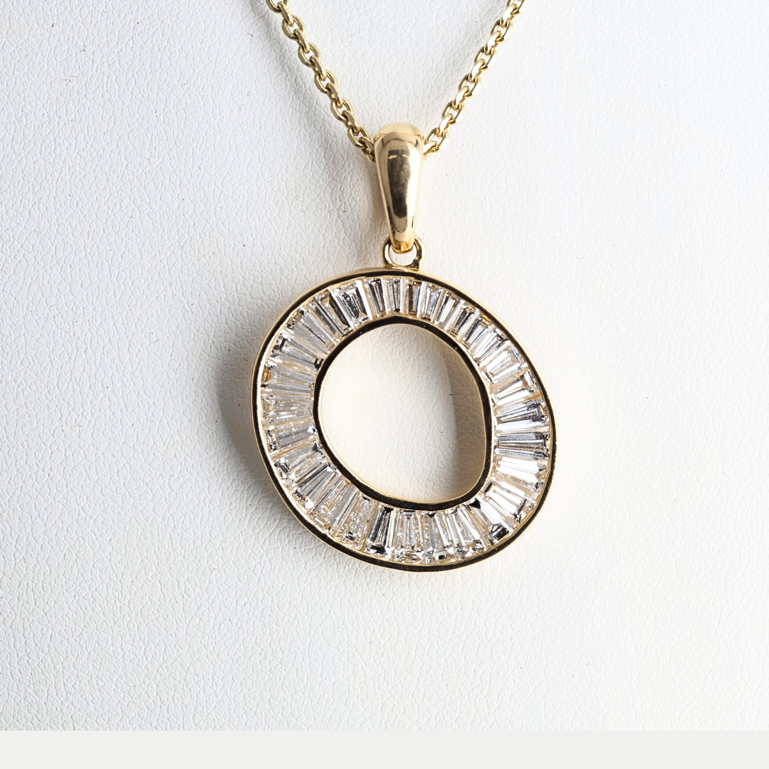 Pendant Oval Yellow Gold 14K with LabDiamonds Emerald cut 3.7 ct