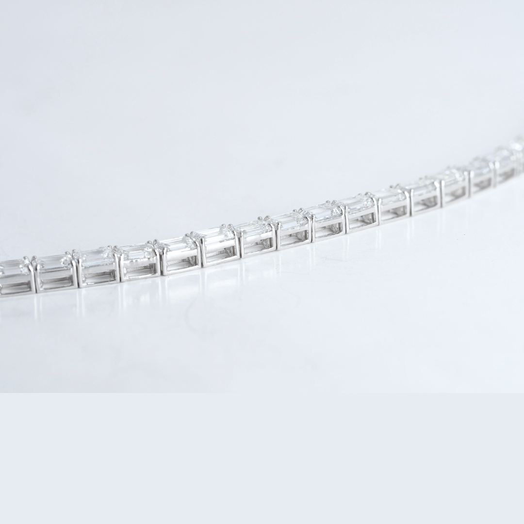 Tennis Bracelet Emerald cut Lab Grown Diamonds 14KW Gold