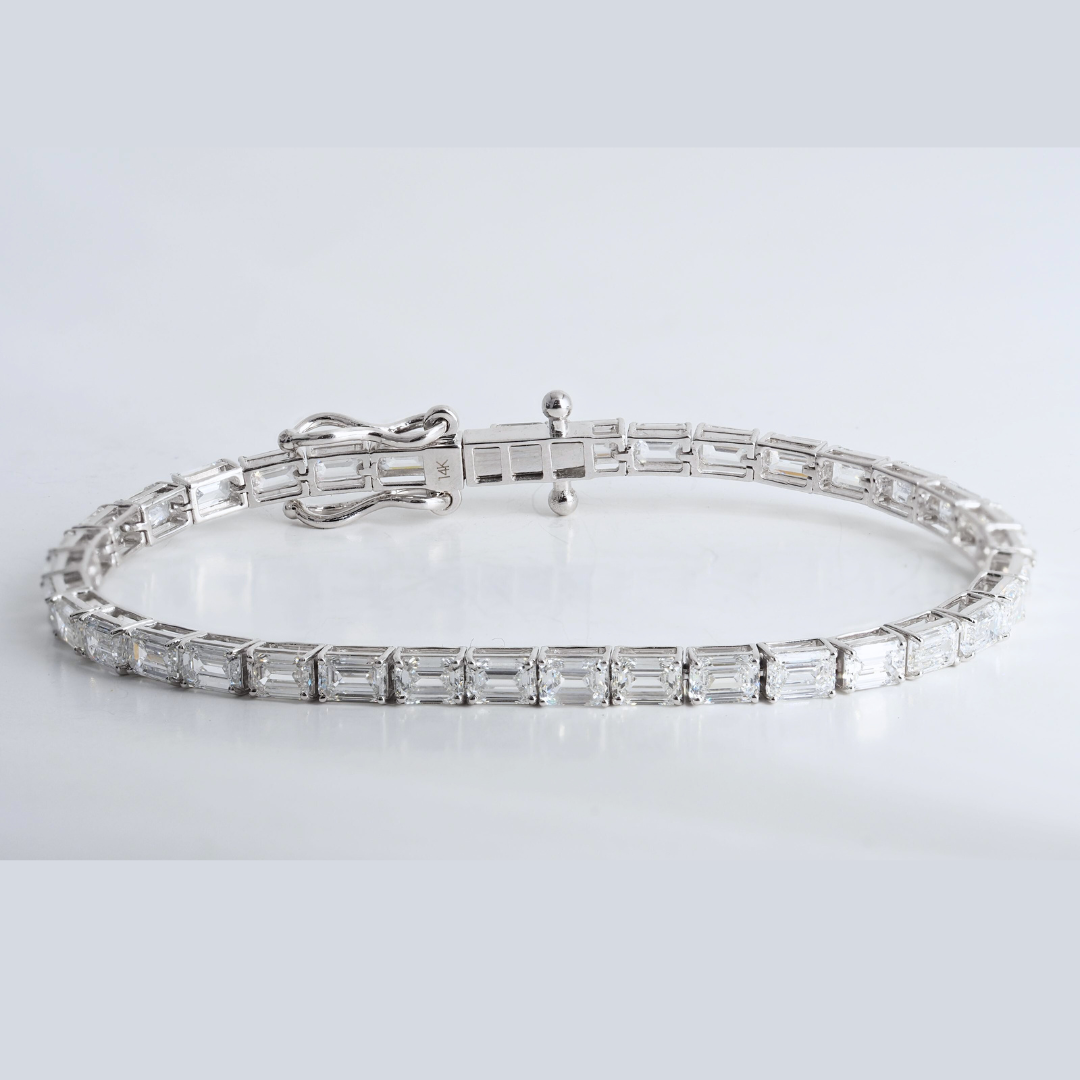 Tennis Bracelet Emerald cut Lab Grown Diamonds 14KW Gold