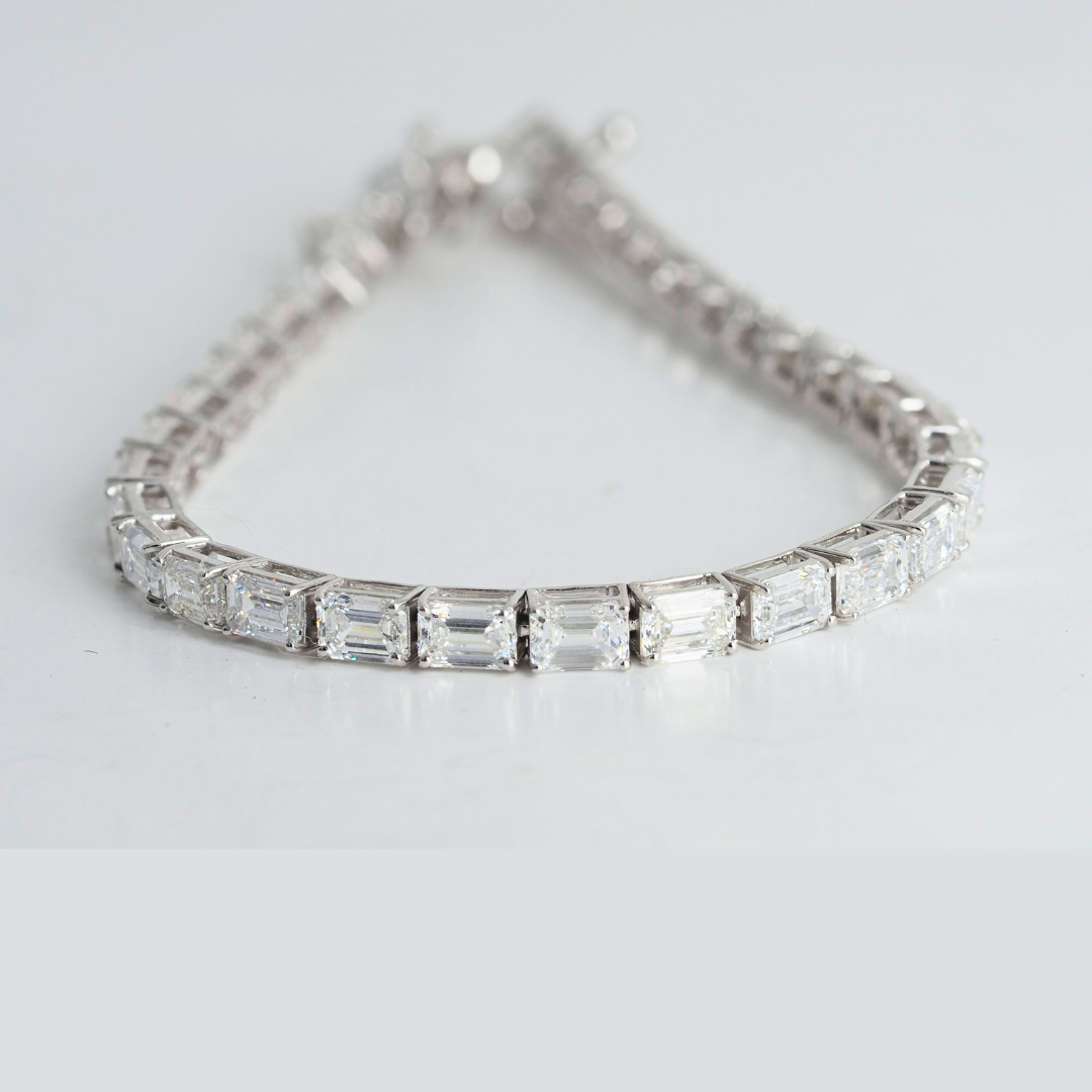 Tennis Bracelet Emerald cut Lab Grown Diamonds 14KW Gold