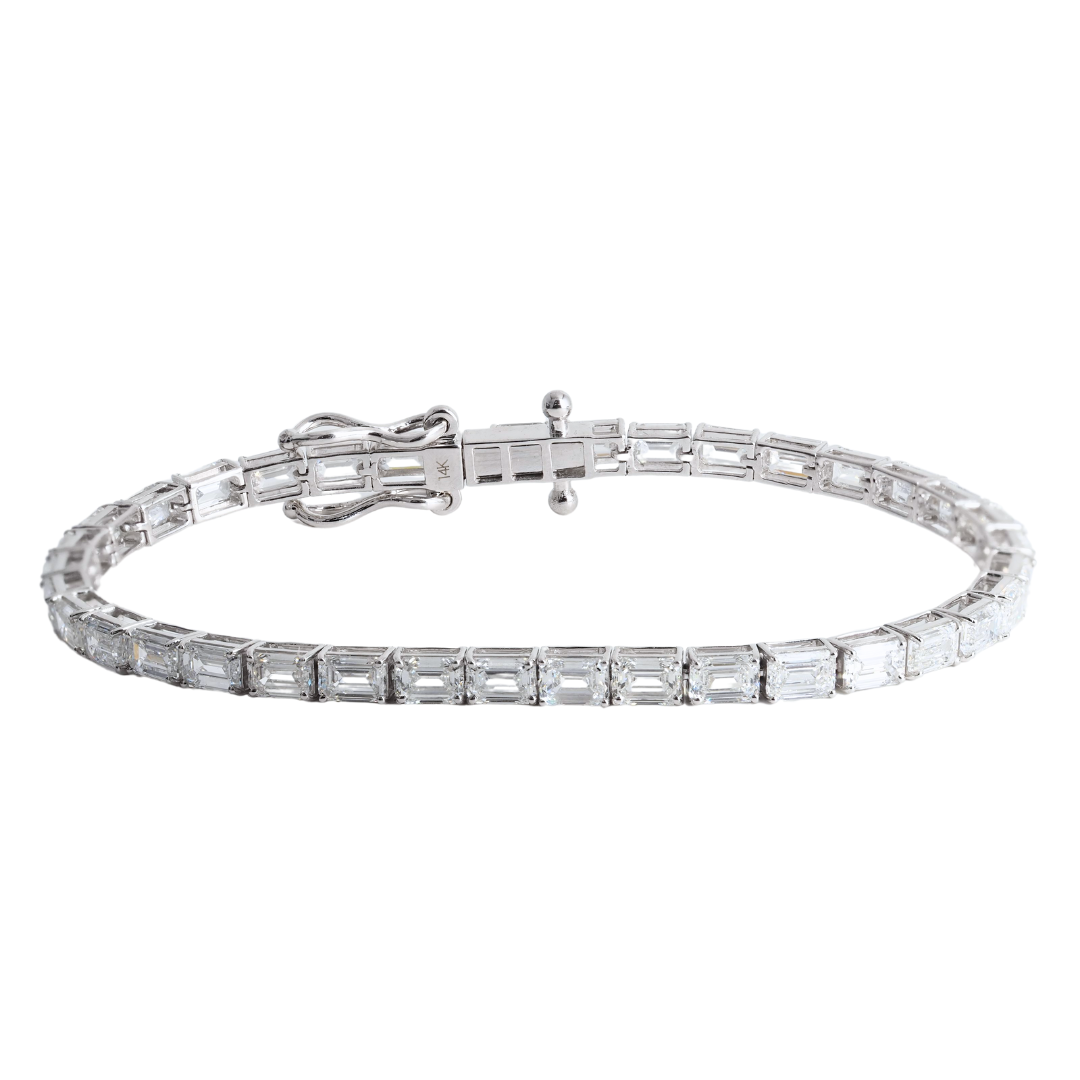 Tennis Bracelet Emerald cut Lab Grown Diamonds 14KW Gold