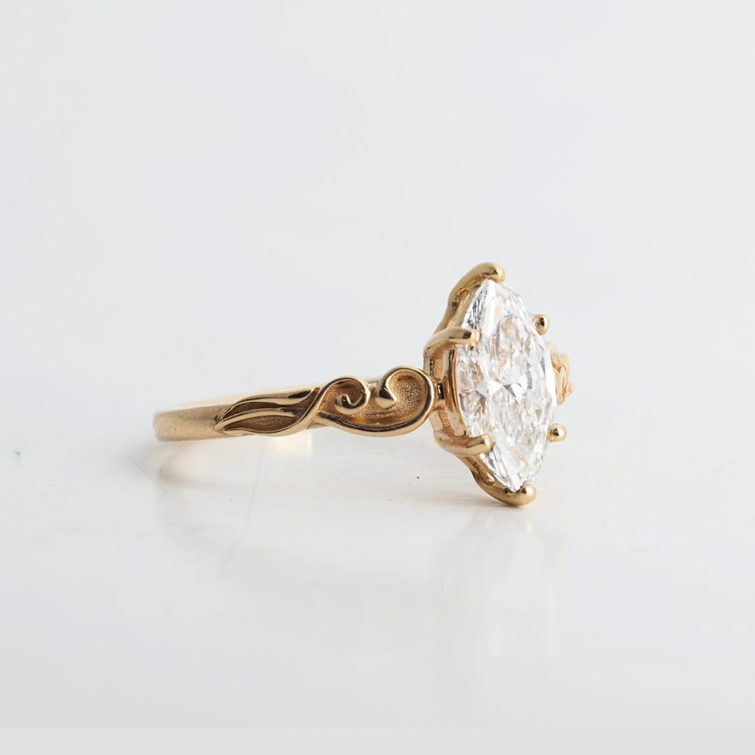 Ring with Marquise Lab-Grown Diamond in 14k Yellow Gold