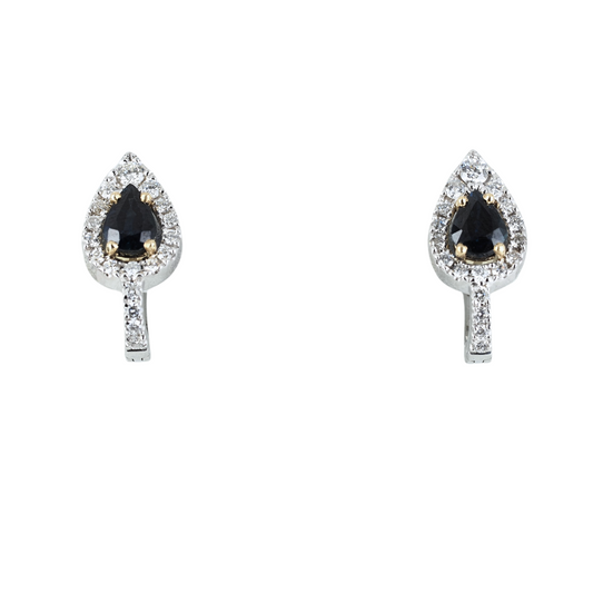 Earrings 14KW Gold Sapphire Pear cut Diamonds