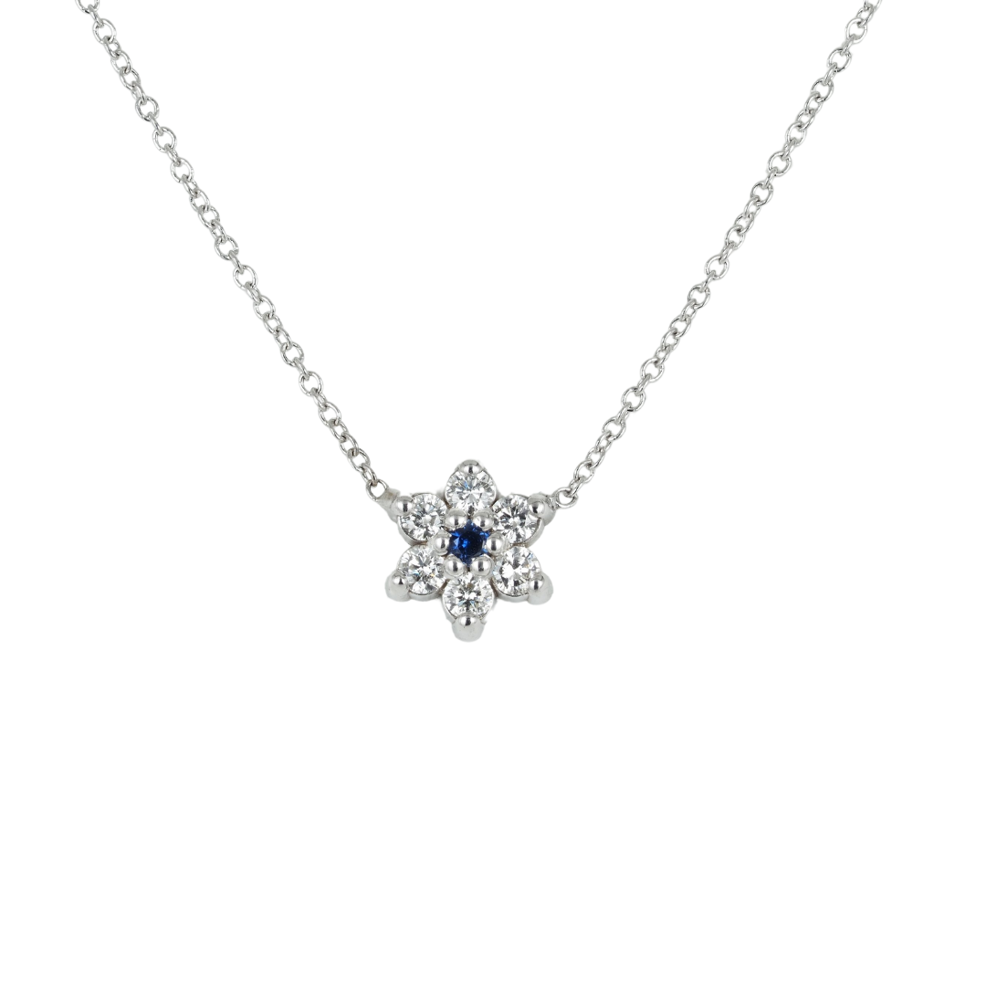 Necklace 14KW Gold Diamonds Sapphire