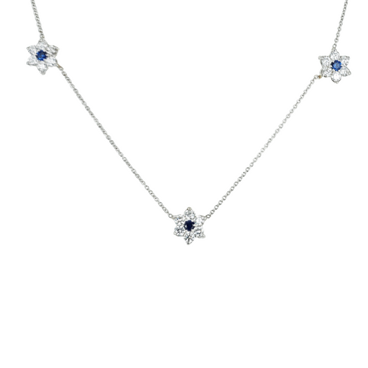 Necklace flowers 14KW Gold Diamonds Sapphires