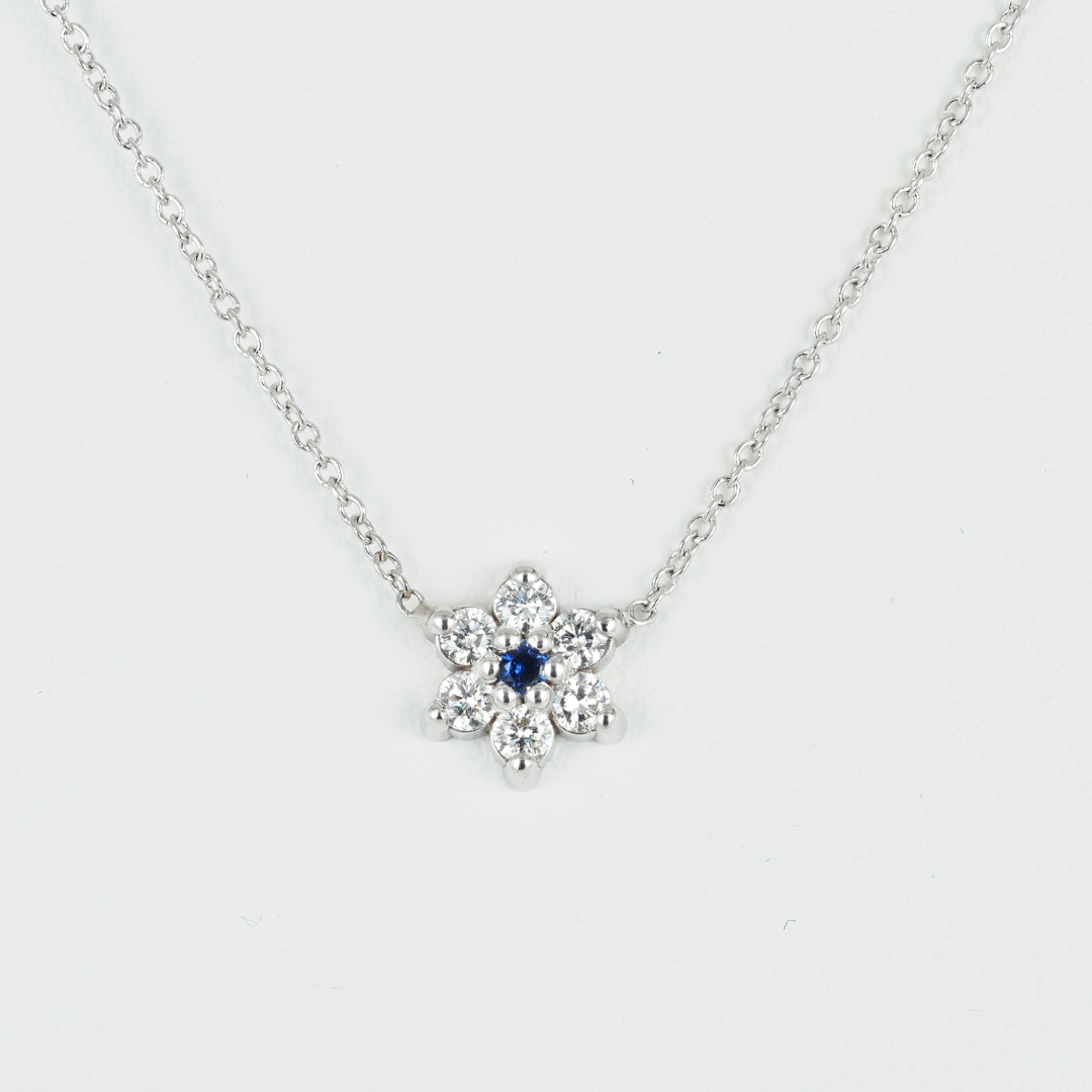 Necklace 14KW Gold Diamonds Sapphire