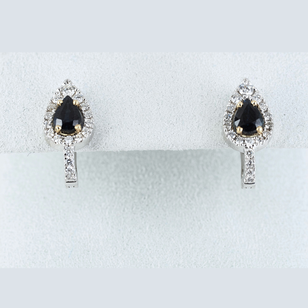 Earrings 14KW Gold Sapphire Pear cut Diamonds