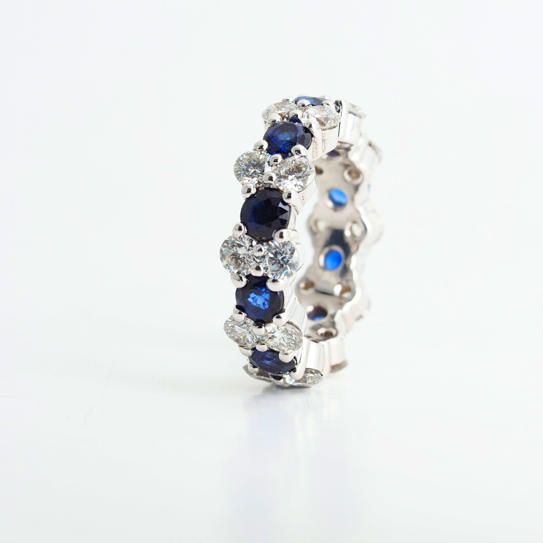 Ring 14KW Gold Diamonds Sapphires