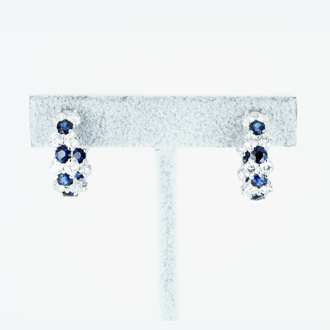Earrings 14KW Gold , Lab Grown Diamonds, Natural Sapphires, Hoops
