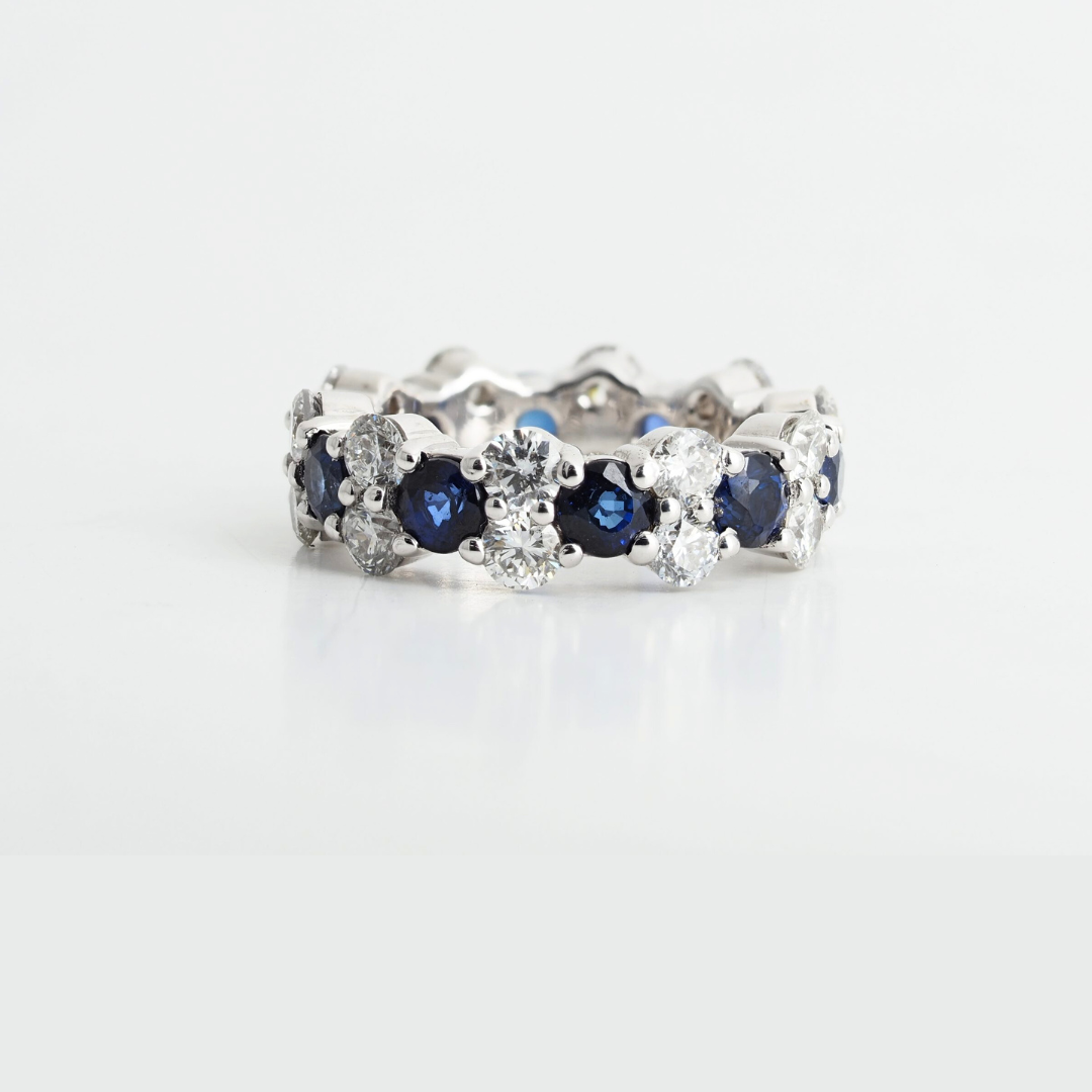 Ring 14KW Gold Diamonds Sapphires