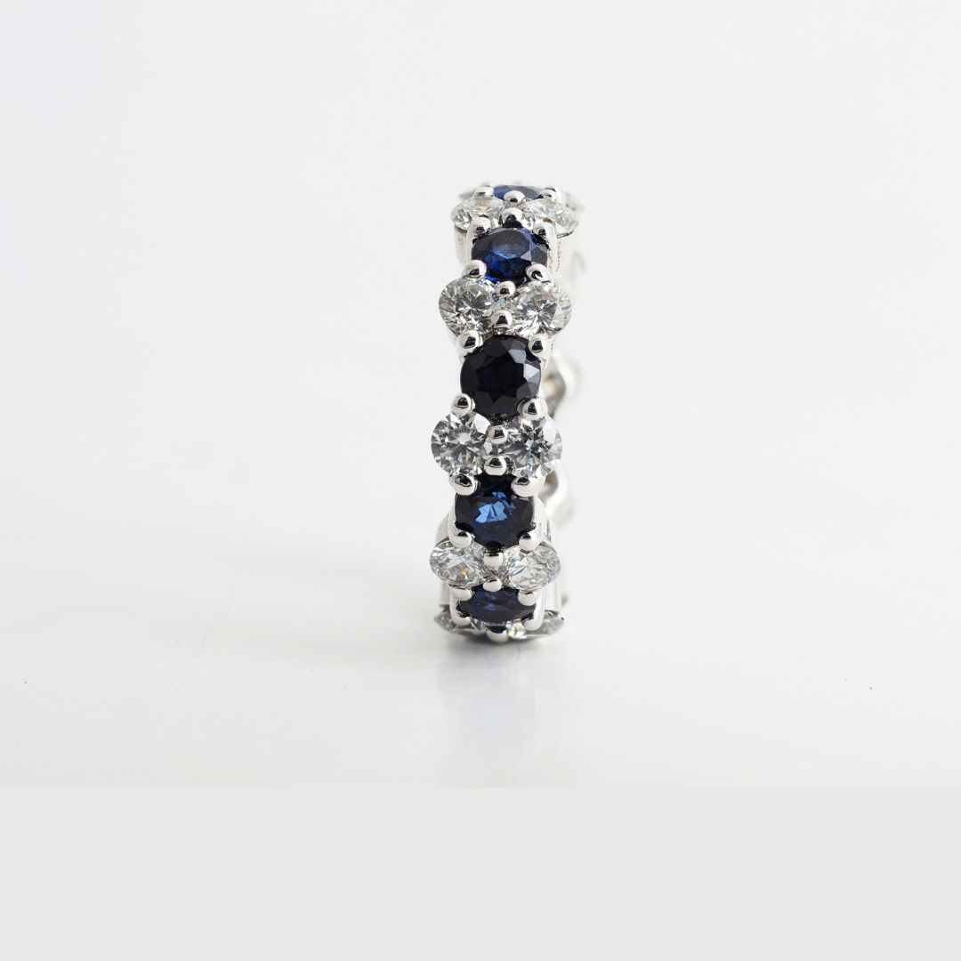 Ring 14KW Gold Diamonds Sapphires