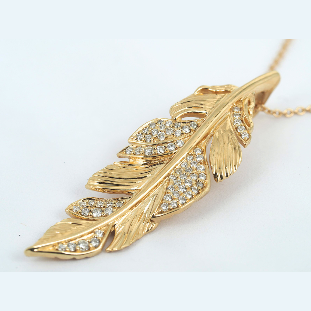 Pendant Feather 14KY Gold Diamonds 0.31ct
