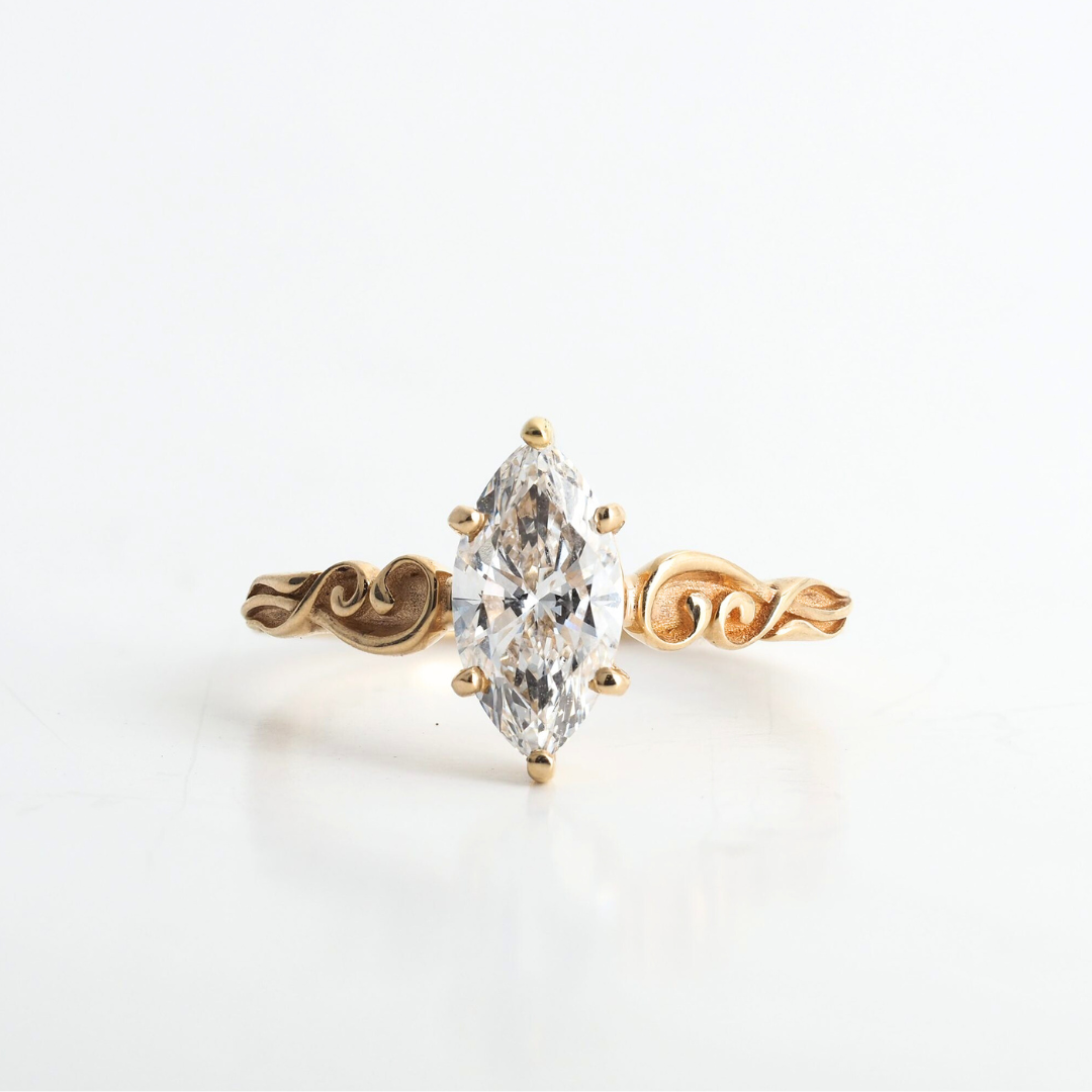 Ring with Marquise Lab-Grown Diamond in 14k Yellow Gold