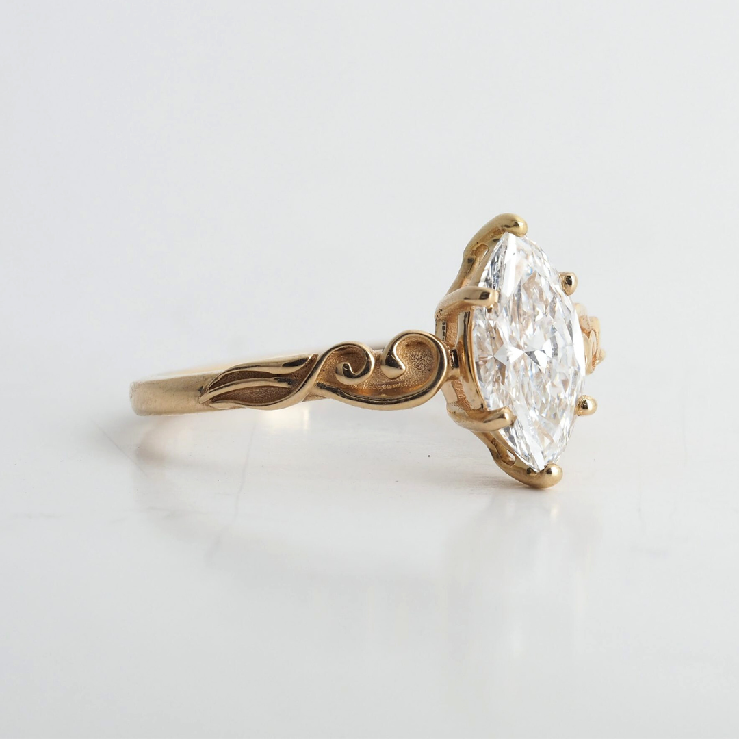 Ring with Marquise Lab-Grown Diamond in 14k Yellow Gold