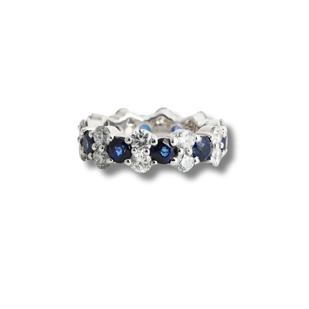 Ring 14KW Gold Diamonds Sapphires