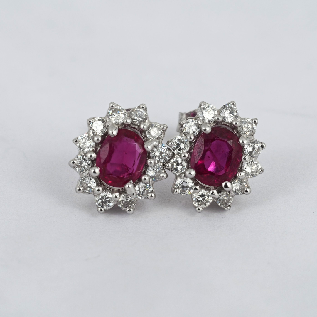 Earrings Ruby and Diamonds 14K White Gold