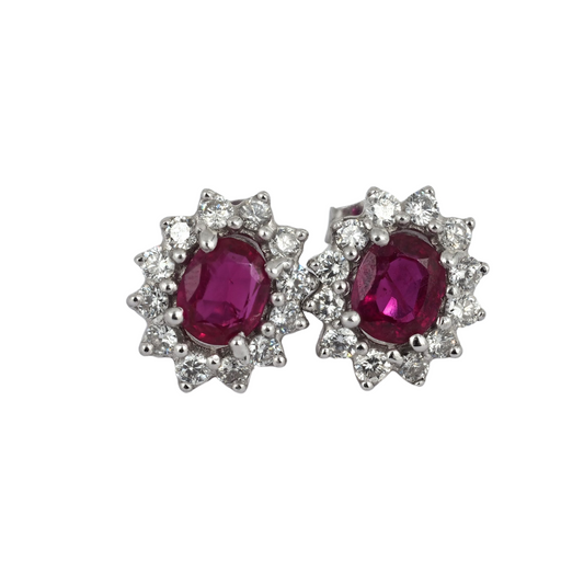Earrings Ruby and Diamonds 14K White Gold