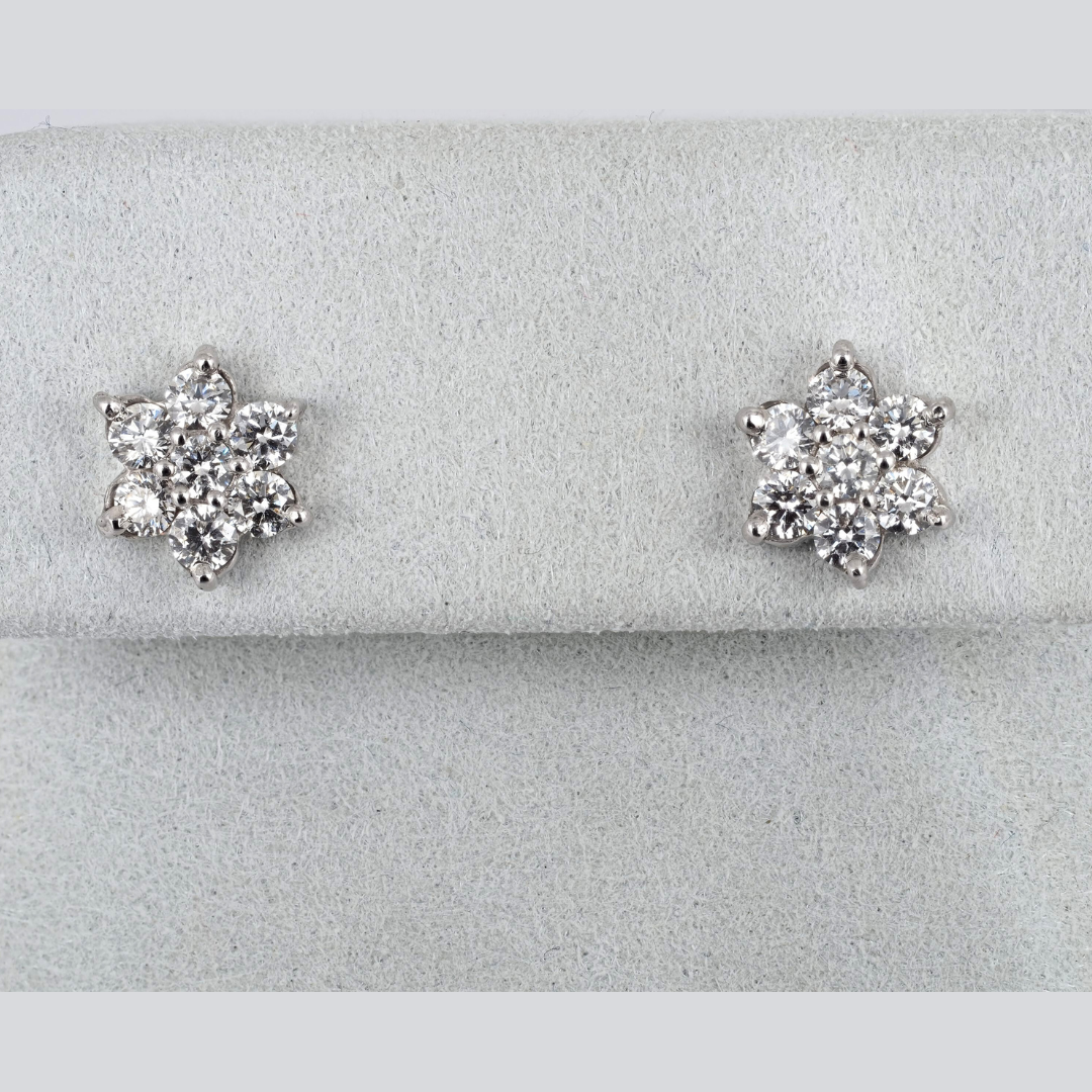 Earrings Flower Natural Diamonds 14K W Gold