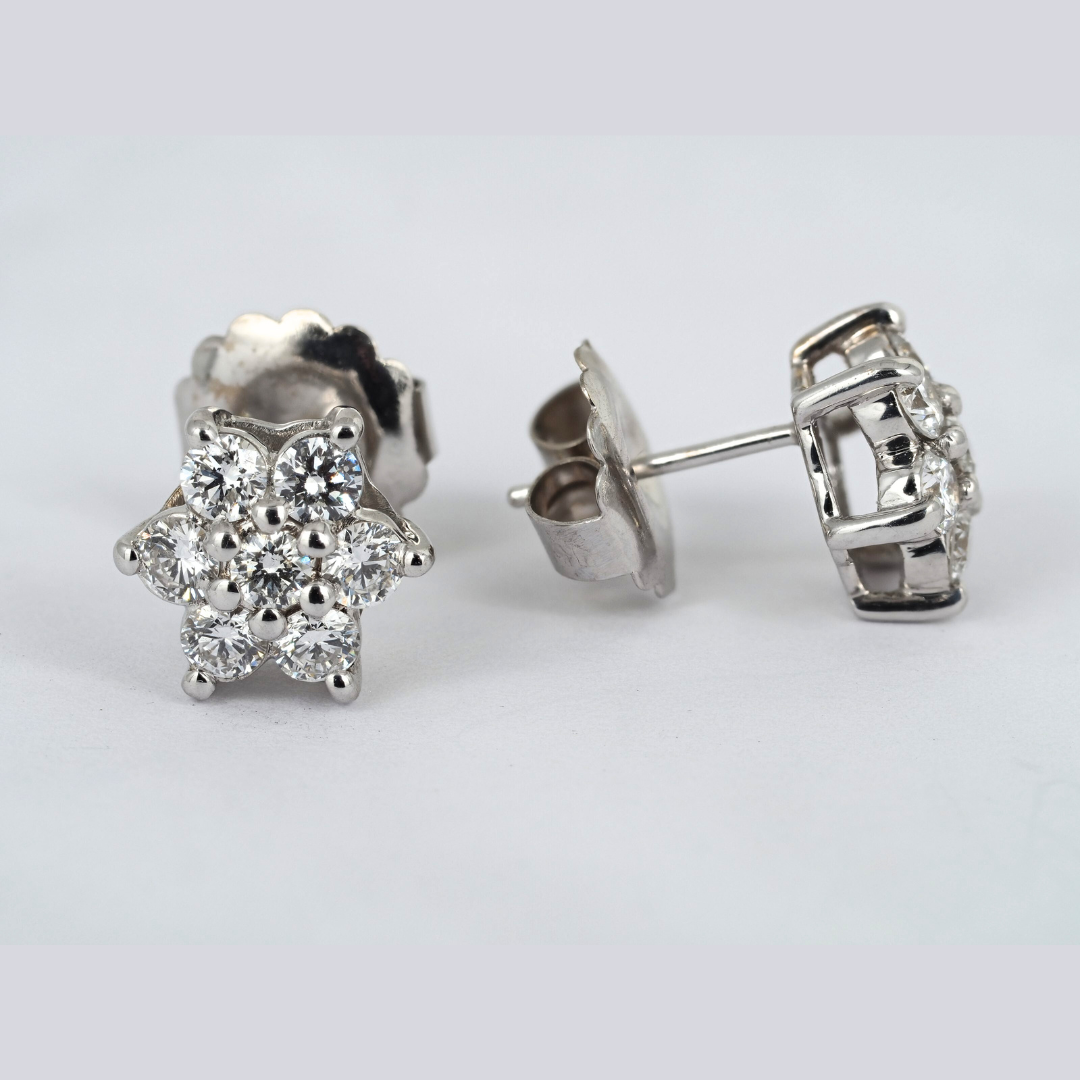 Earrings Flower Lab Grown Diamonds 14KW Gold