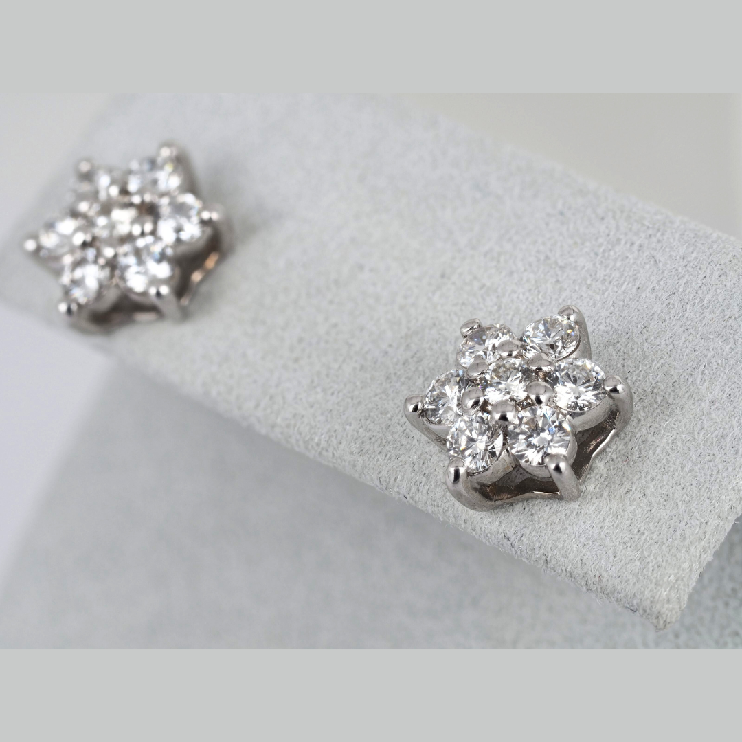 Earrings Flower Lab Grown Diamonds 14KW Gold