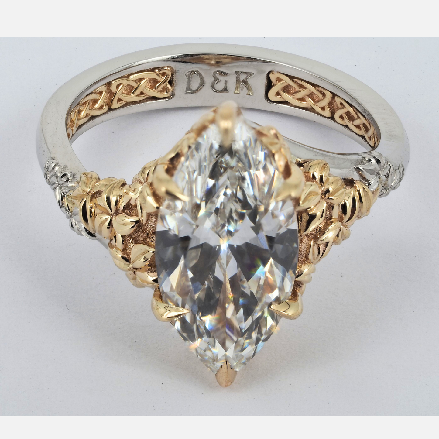 Engagement ring Platinum 14KY gold with Lab Grown Marquis Diamond 3ct color D