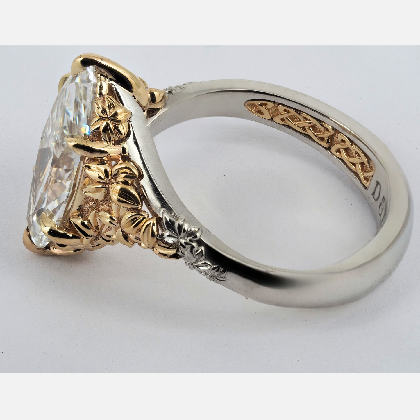 Engagement ring Platinum 14KY gold with Lab Grown Marquis Diamond 3ct color D