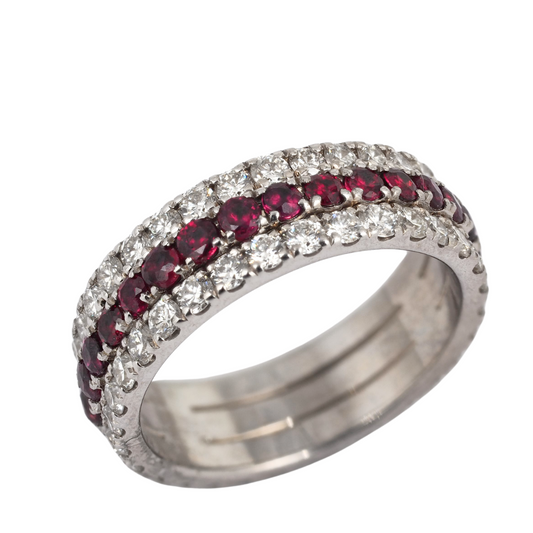 Ring 14KW Gold Diamonds and Rubies