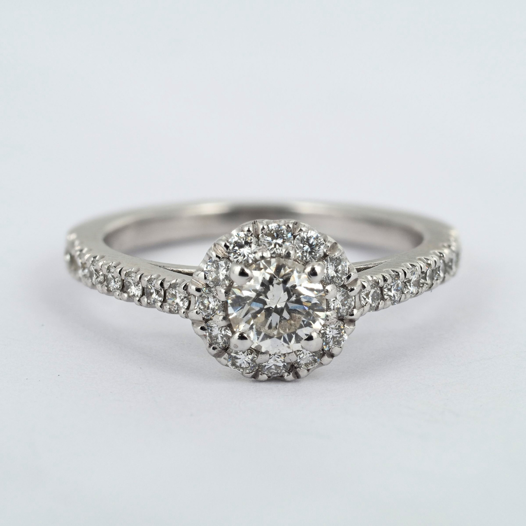 Halo Engagement Ring 14K White Gold Natural Diamond