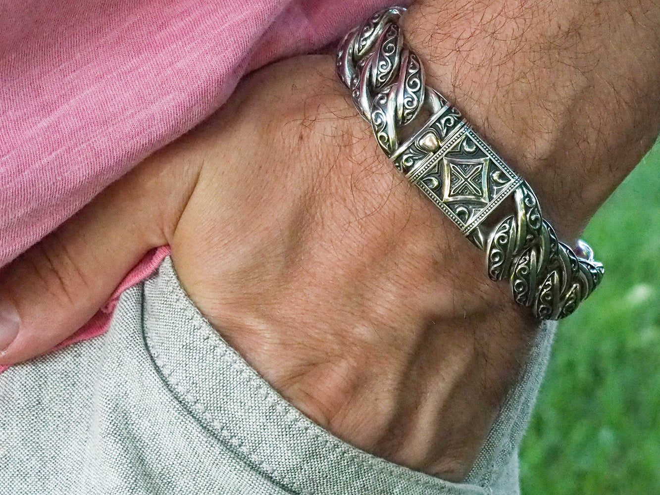 Bracelet Bangle Sterling Silver 925 for man Gothic Biker