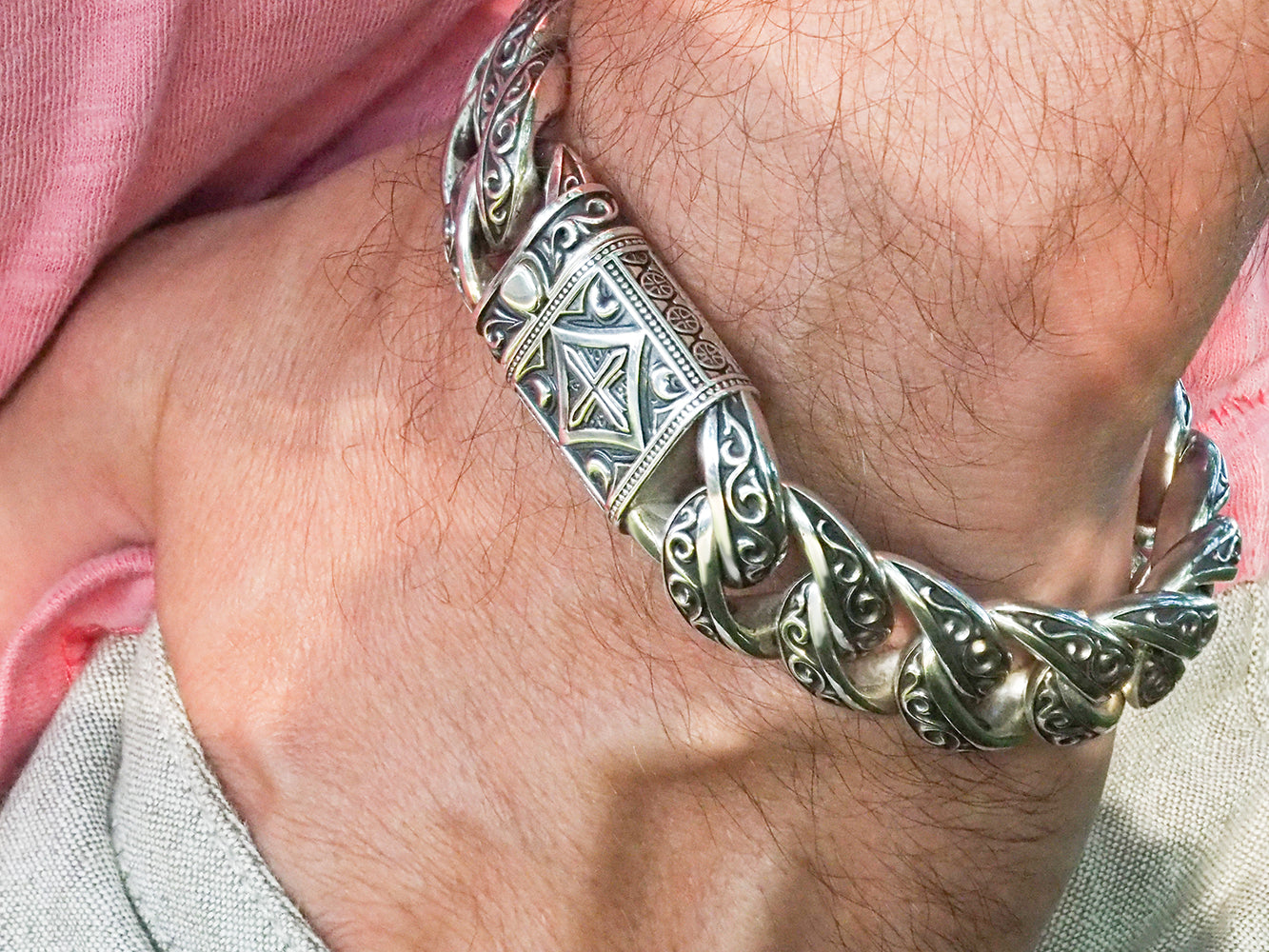 Bracelet Bangle Sterling Silver 925 for man Gothic Biker