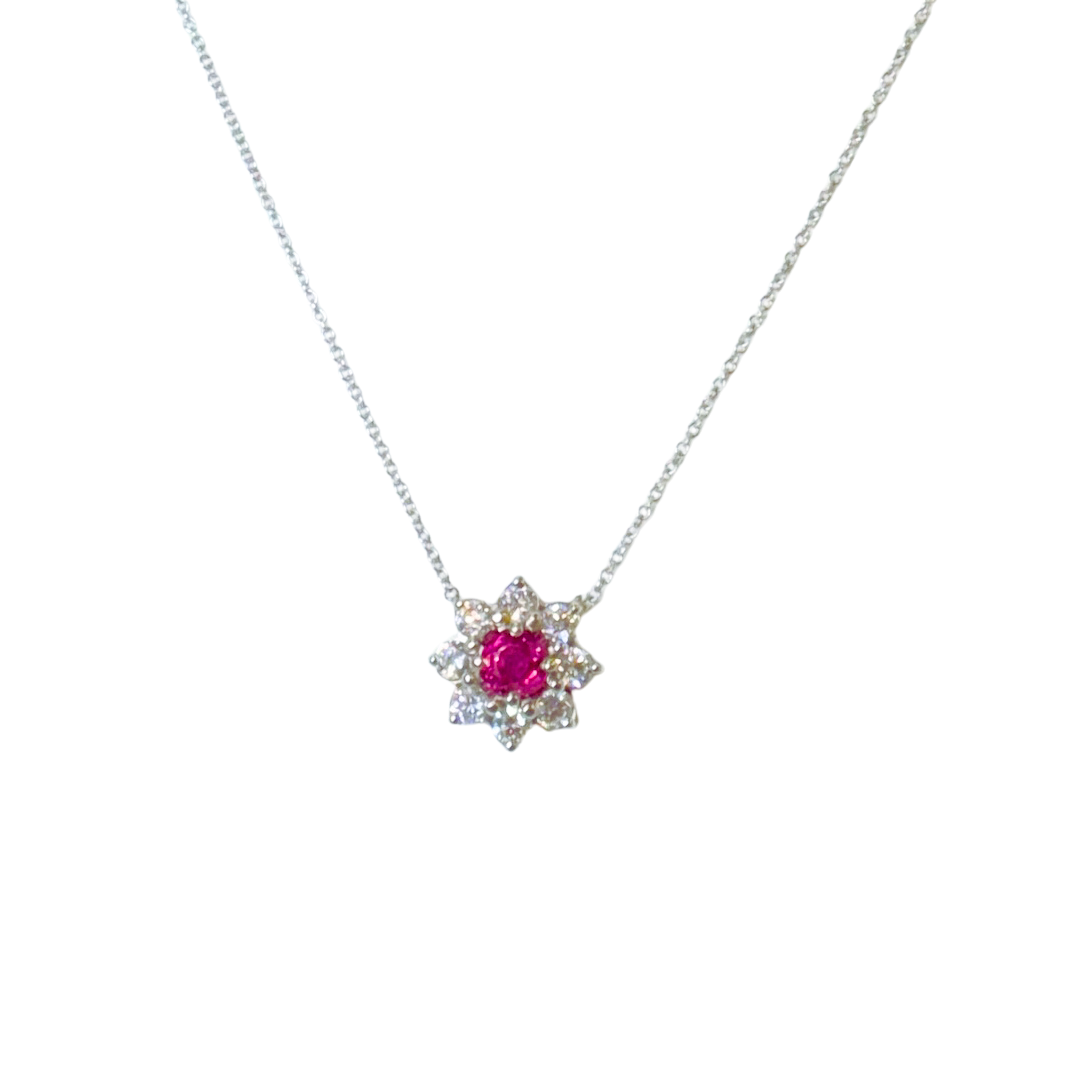 14K White Gold Diamonds Ruby necklace