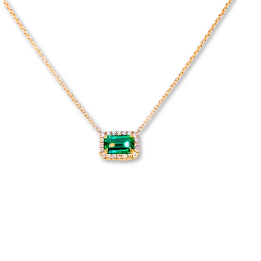 14K Yellow Gold Diamonds Emerald  necklace