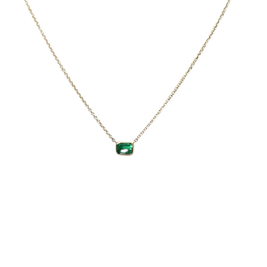 14K Yellow Gold Diamonds Emerald necklace small