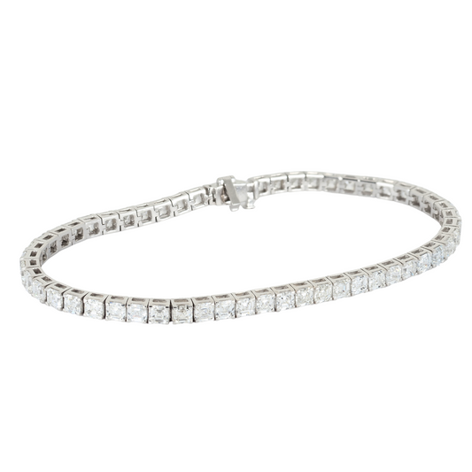 Tennis Bracelet Asscher cut 8.6ct DEF Lab Grown Diamonds 14KW Gold