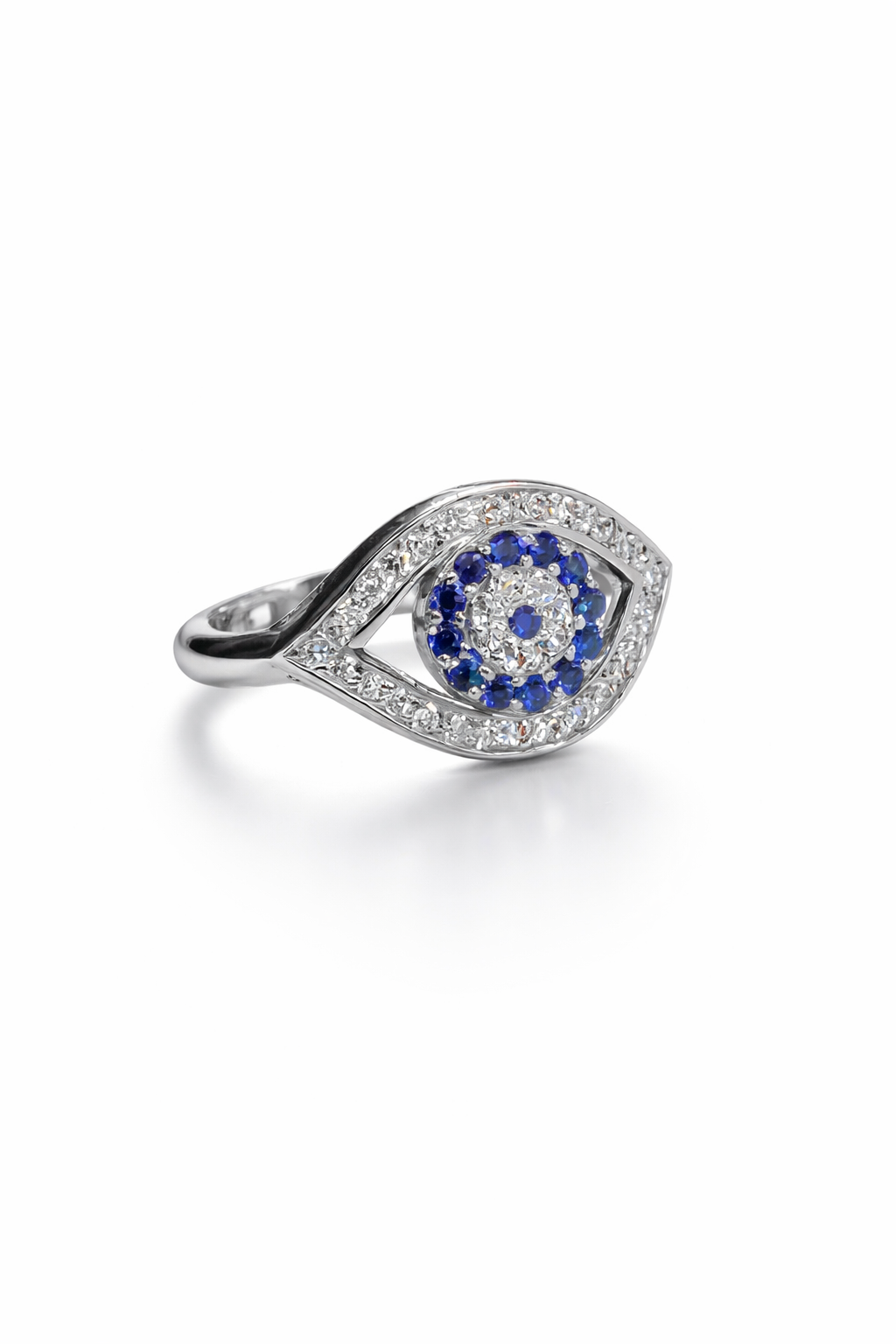 Eye Ring in 14K White Gold with Sapphires & Diamonds