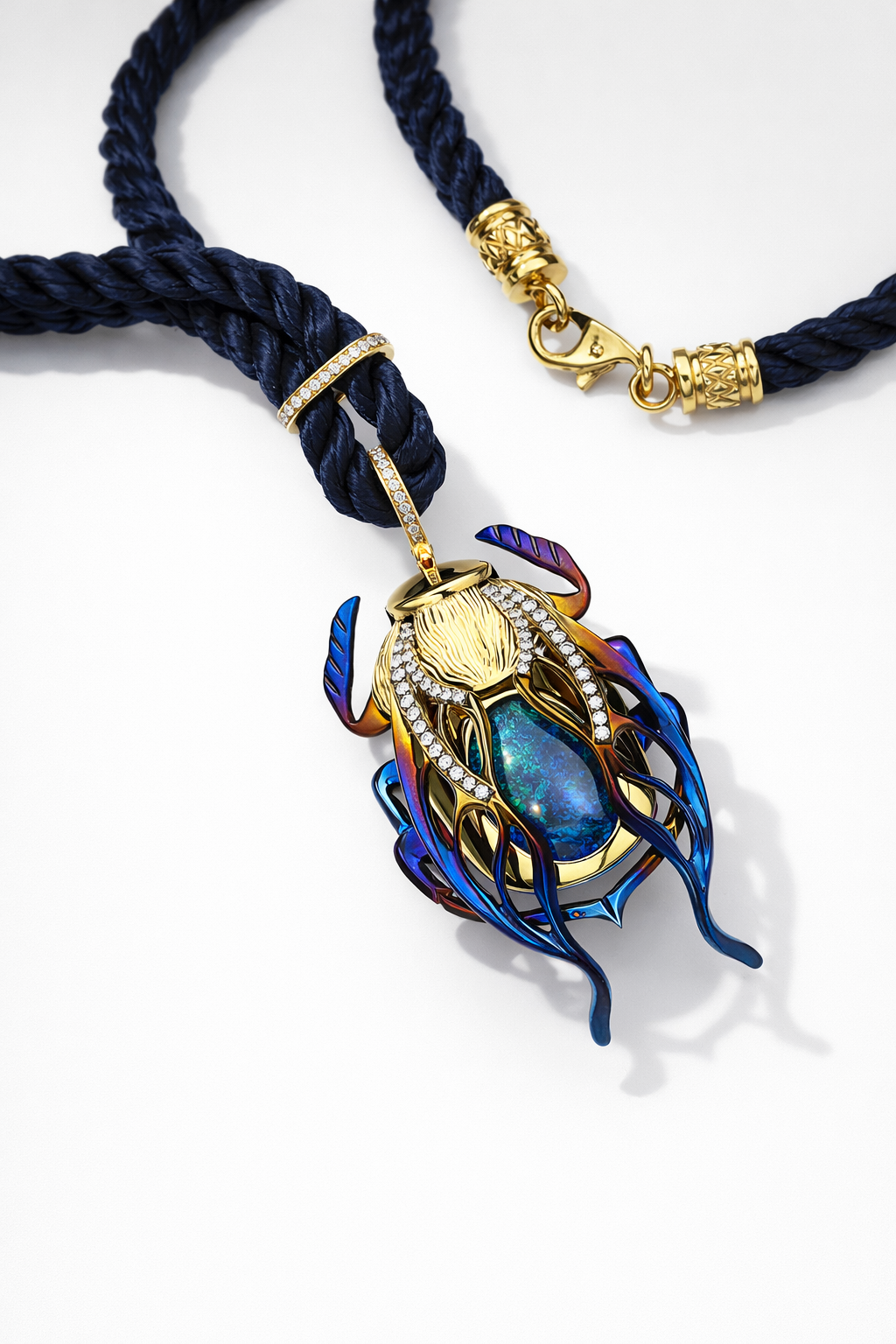 Pendant "Scarab Beetle". Award-winning, titanium, gold with opal and diamonds.