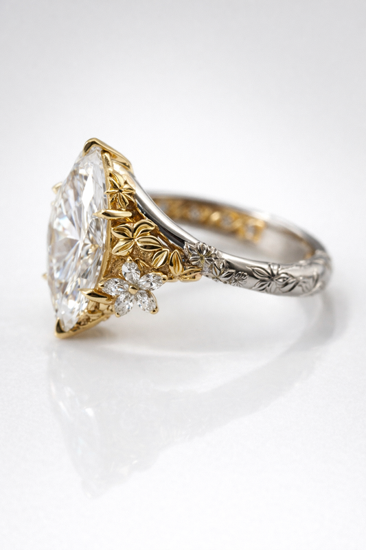 Engagement Ring Platinum & 14K Yellow Gold with 3 ct Lab-Grown Marquise Diamond (E/VS1)