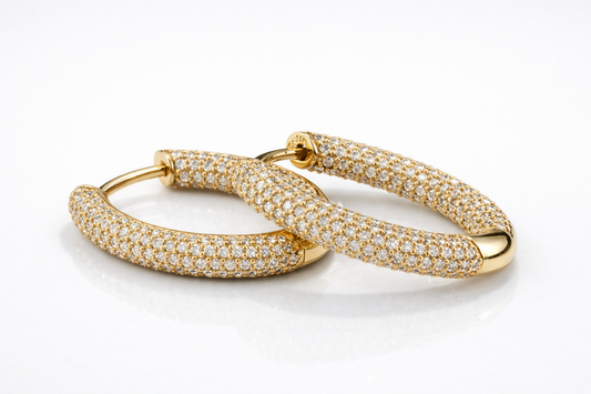 Pavé diamond hoop earrings 14KY Lab Grown Diamonds