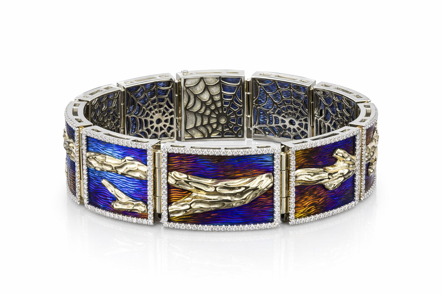 Bracelet "River of Life". Award-winning, titanium, gold and diamonds.