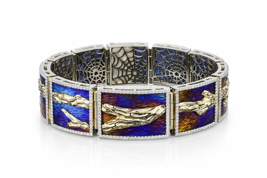 Bracelet "River of Life". Award-winning, titanium, gold and diamonds.