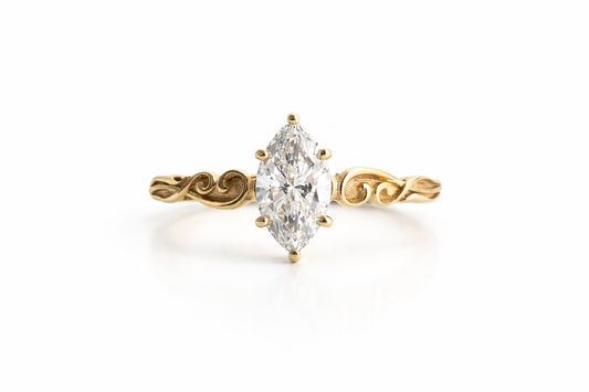 Ring with Marquise Lab-Grown Diamond in 14k Yellow Gold