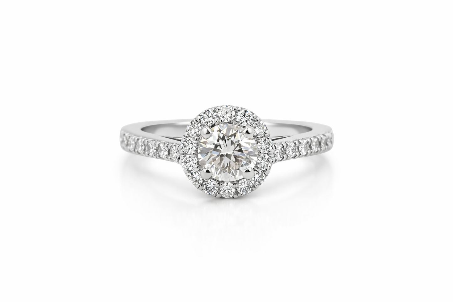 Halo Engagement Ring 14K White Gold Natural Diamond