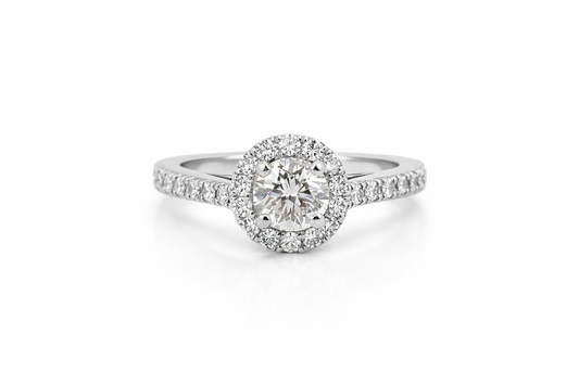 Halo Engagement Ring 14K White Gold Natural Diamond