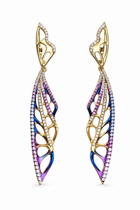 Earrings “Wings” Large – 18K White Gold, Titanium & Natural Diamonds