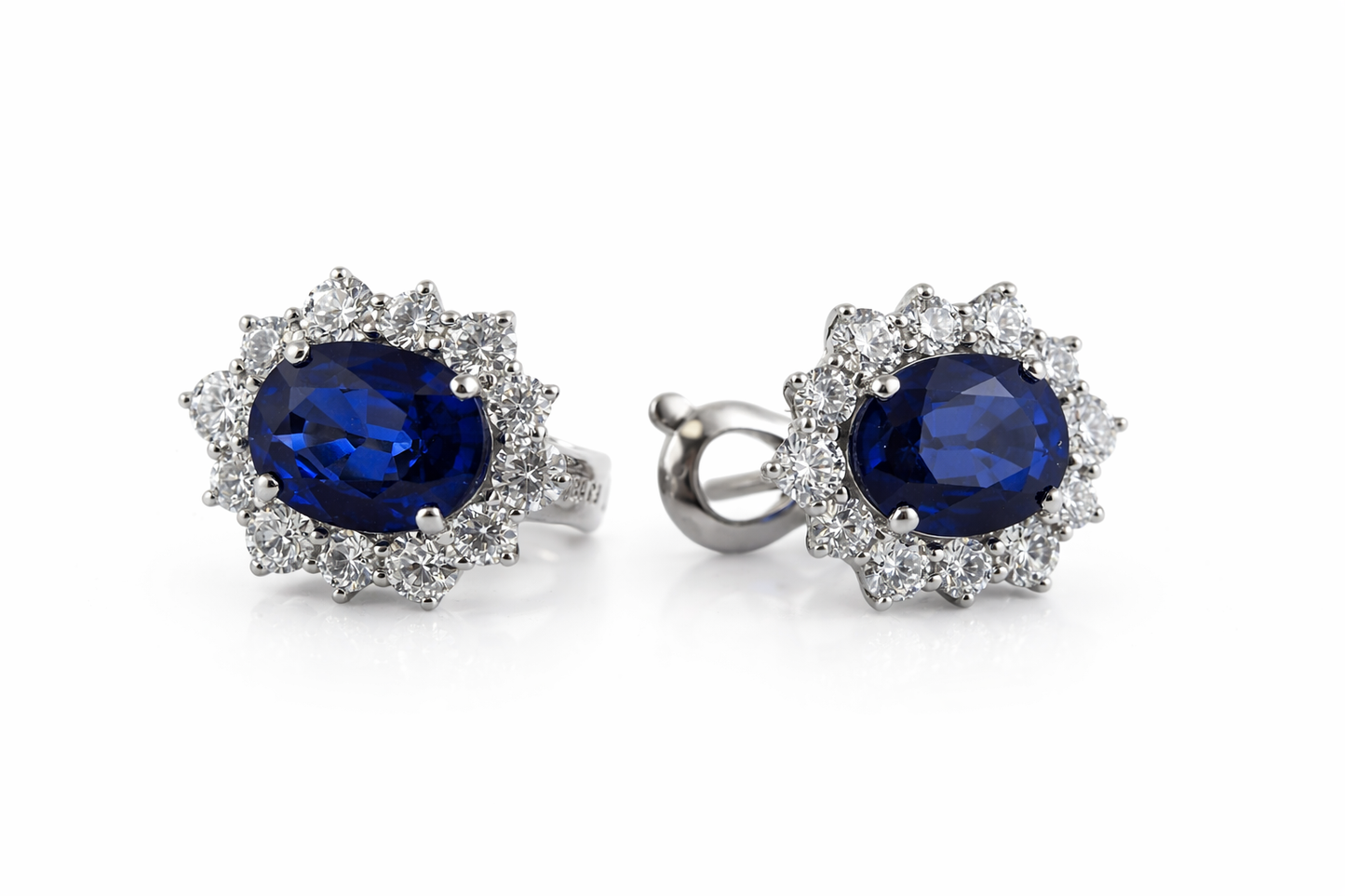 Earrings 18KW gold  Natural Sapphire Oval 4.2ct  with Natural Belgium Diamonds