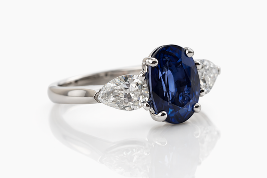 Engagement Ring, Natural Sapphire & Natural Diamond Platinum