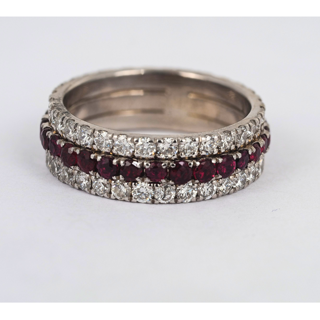 Ring 14KW Gold Diamonds and Rubies