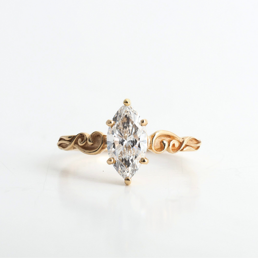 Ring with Marquise Lab-Grown Diamond in 14k Yellow Gold