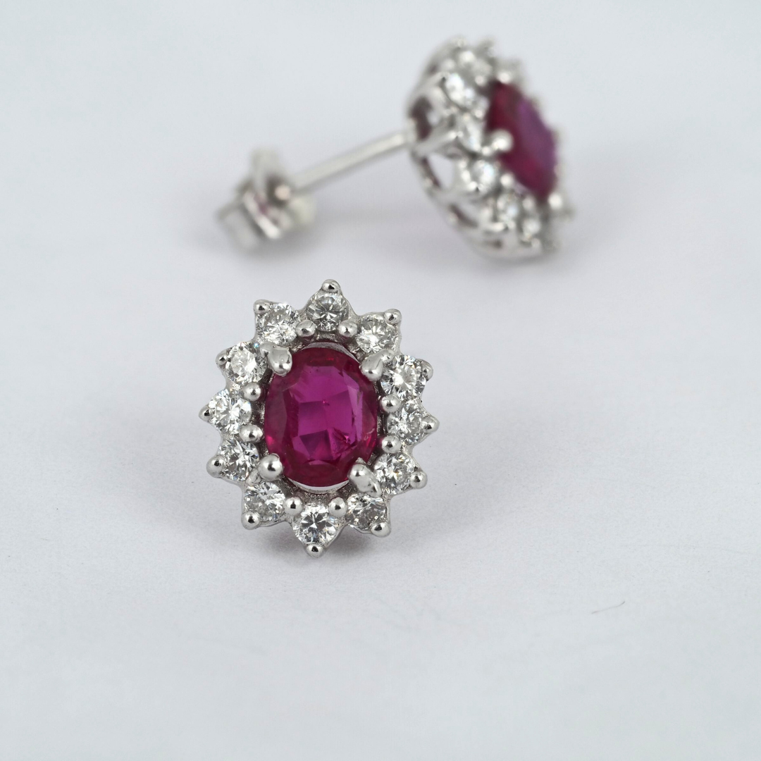 Earrings Ruby and Diamonds 14K White Gold