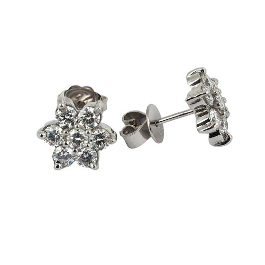 Earrings Flower Natural Diamonds 14K W Gold